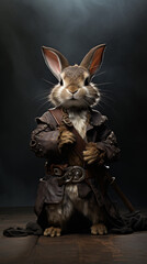 Sail into whimsy with a pirate bunny in this charming illustration against a plain backdrop,...