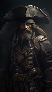 "Sail with the legendary pirate Blackbeard in this iconic illustration against a plain backdrop, embodying the spirit of seafaring adventure.