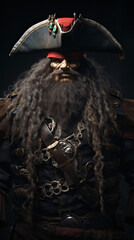 Sail with a bold pirate captain in this iconic illustration against a plain backdrop, embodying...