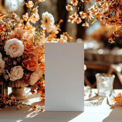 Naklejka na ściany i meble wedding signage mockup with flowers in background