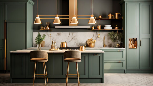 Retro green kitchen in a modern apartment.