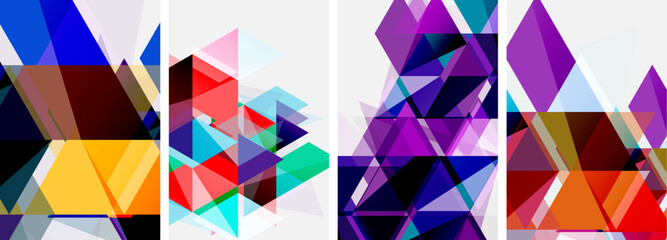 Colorful bright triangles with various colors and transparencies. Vector illustration For Wallpaper, Banner, Background, Card, Book Illustration, landing page