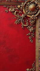 Red and Gold Frame on a Wall Background Texture, in the Style of Zbrush Relief - Dramatic Surface Frame Wallpaper created with Generative AI Technology