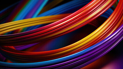 Abstract background of vibrant colored cables flowing in a dynamic and fluid motion, symbolizing connectivity and energy.