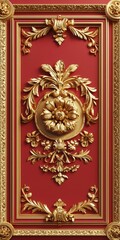Red and Gold Frame on a Wall Background Texture, in the Style of Zbrush Relief - Dramatic Surface Frame Wallpaper created with Generative AI Technology