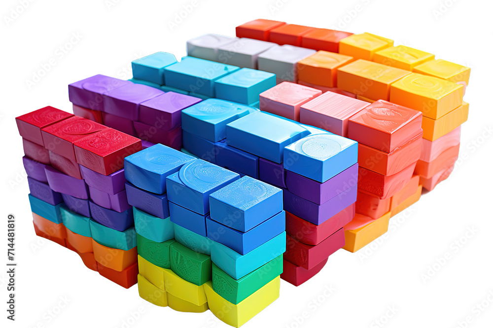 Poster close-up of colorful plastic toy bricks. isolated on a transparent background. generative ai