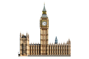 Fototapeta na wymiar Famous British clock tower isolated on a Transparent background. Generative AI