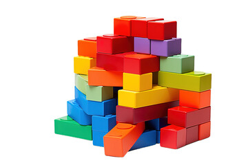 Fototapeta premium Close-up of colorful plastic toy bricks. isolated on a Transparent background. Generative AI