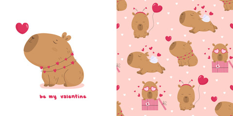 Seamless pattern with lovely capybara