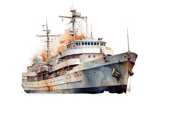 Sailing ship, hand painted watercolor illustration White paper boat floating in the water isolated on a Transparent background. Generative AI