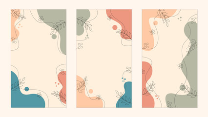 Set of stylish templates with organic abstract shapes and lines in nude colors. Pastel background in a minimalist style. Contemporary vector Illustration
