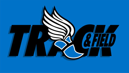  track and field design with winged foot for school, college or league sports