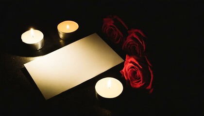 静かな、落ち着いた、赤い薔薇とキャンドルのメッセージカード