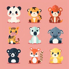Obraz premium Vector Illustration fo Cute Animals Isolated on Pink Background