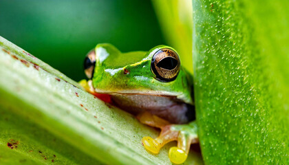 Frog Peeking Through Leaves