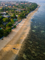 Aerial view of tropical Sanur beach in Bali