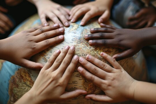 Multiracial Hands Gathered Around World Globe