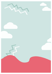Summer landscape with sky and clouds, vector illustration in flat style.