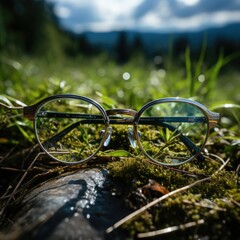 A shot of sunglasses on grass Generative AI