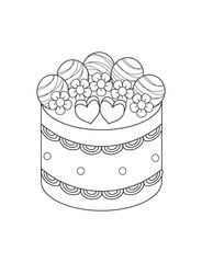 chocolate ball flower heart decoration on the cake coloring page