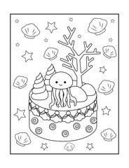 fantasy undersea cake coloring page