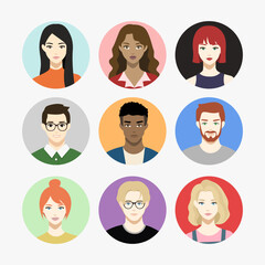 Multiethnic People Avatars Profile Set Vector Illustration