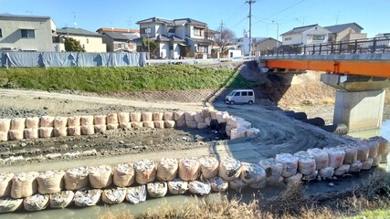 River construction, Kyoto, Japan