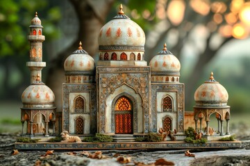 Obraz premium The acourt mosque of miniature clay sculpture professional photography