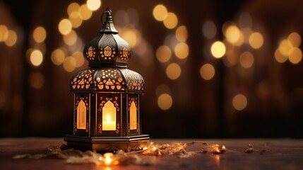 Vintage islamic lantern with defocused background. Ramadan Kareem concept.