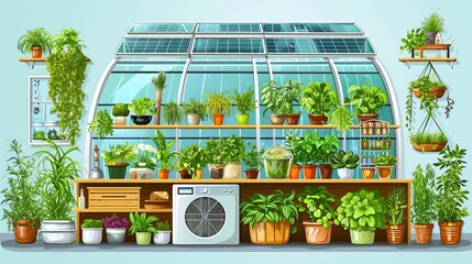 Sustainable Living: Indoor Greenhouse with Solar Panel Roof