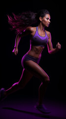 Dynamic Female Athlete Running in Purple Sportswear