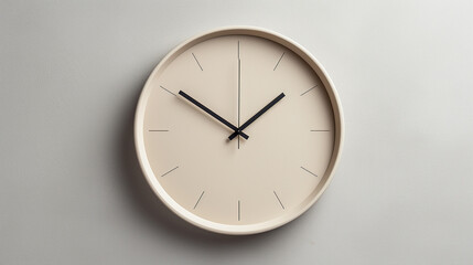 modern clock on grey background top view. time managing concept.