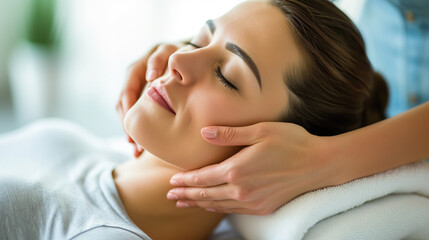 Obraz na płótnie Canvas Woman enjoying a relaxing facial massage.