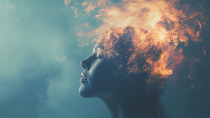Woman with fiery hair and a dreamy expression.