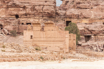 Remains of the palace of the pharaohs daughter the Qasr al-Bint carved by the Nabatean craftsmen in...