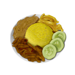 Indonesian tradisional food illustration, nasi kuning