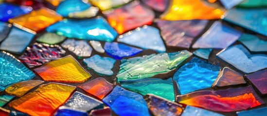 Vivid glass mosaic on table.