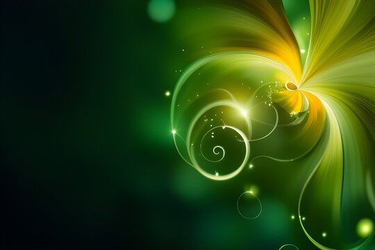 abstract green background with glowing flowers