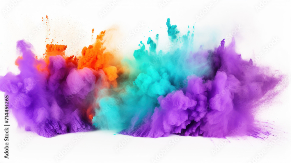 Poster dynamic and colorful smoke clouds in motion, creating an abstract and artistic expression on a white