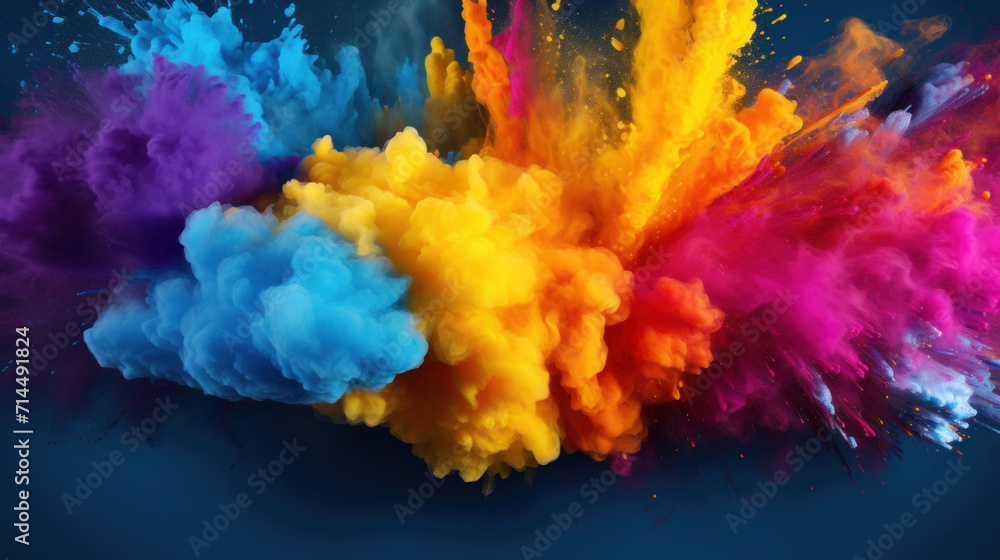 Poster explosion of colorful powders on a dark background, creating a dynamic and vibrant abstract effect.
