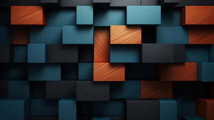 Abstract pattern of blue cubes with a contrasting wooden textured cube in a 3D illustration style.