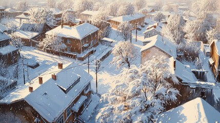 Winter scene of suburban area landscape.