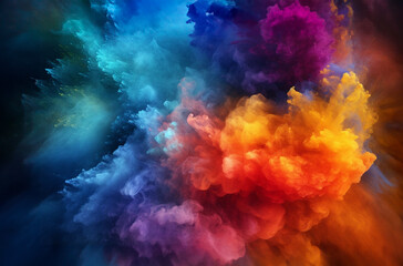 Fototapeta na wymiar Colorful rainbow holi paint color powder explosion. Abstract colored background. Generative AI.