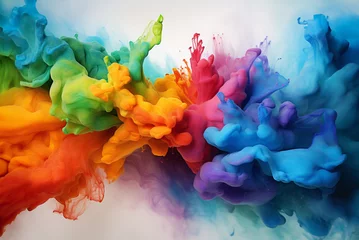 Foto op Plexiglas Colorful rainbow ink in water. Abstract colored splash background. Generative AI. © pingpao