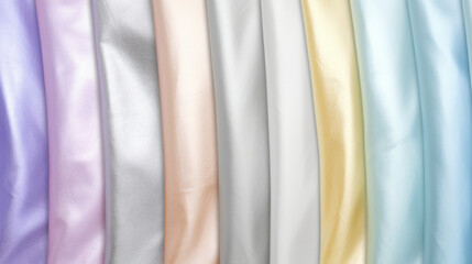 A selection of satin fabrics draped side by side, showcasing a soft and pastel color palette for design inspiration.
