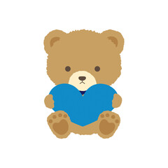 水色のハートを持ったくまのぬいぐるみ