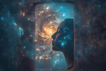 The Open Door of the Mind Reveals Galaxies and Constellations, Capturing the Boundless Potential of Human Thought