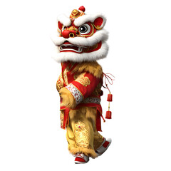 Happy Chinese New Year Lion Dance On transparent background (png), easy for decorating projects.