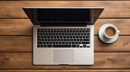 top down view at male hands typing on keyboard at contemporary workplace with wooden table
