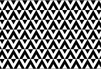 Triangles are arranged in black and white used as a backdrop Tile floor wall ceiling clothes wallpaper pattern on the table soles shoes socks hats bracelets bags ties gloves